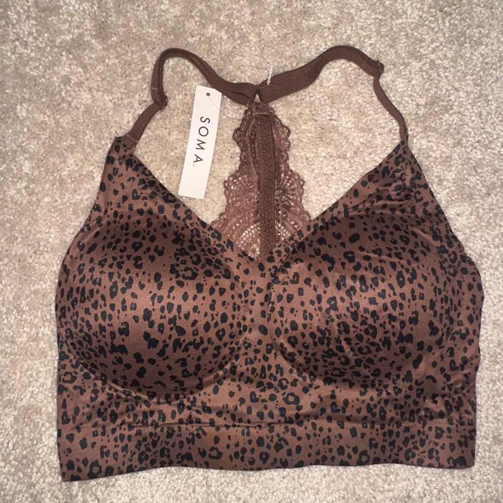 NWT, Soma Brown Leopard Print Bralette Lace Back